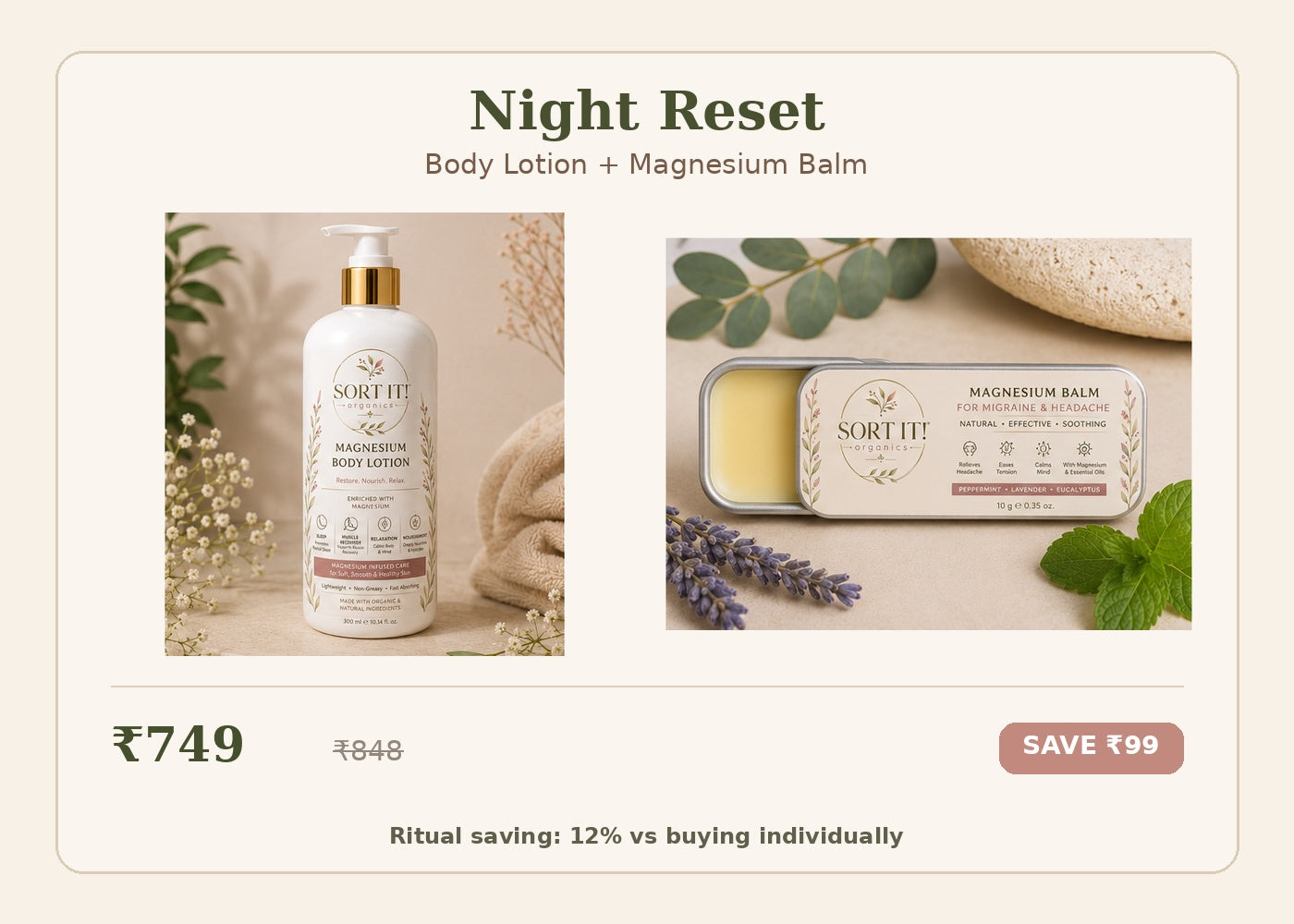 Sort It! Organics Night Reset - Body Lotion and Magnesium Balm