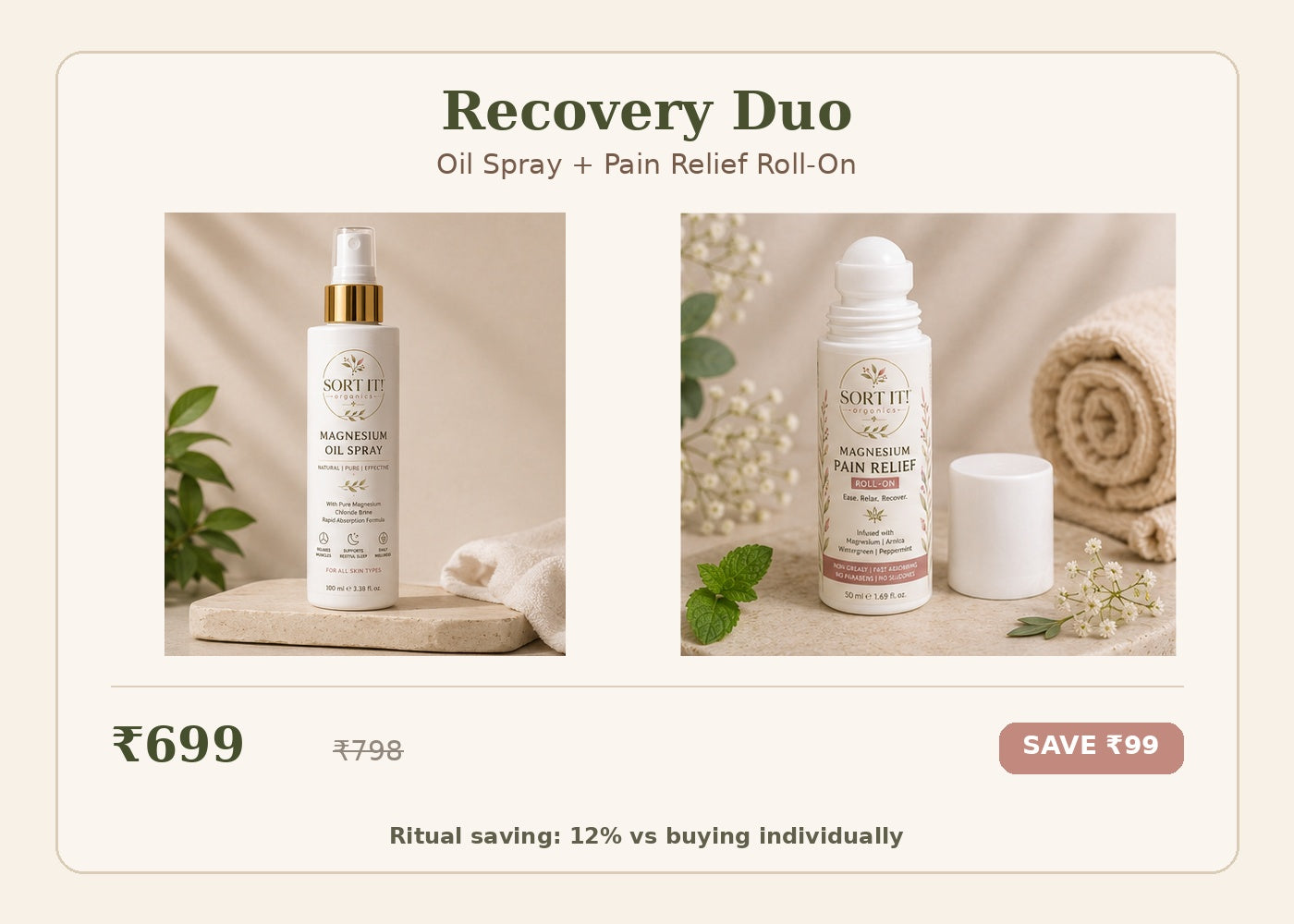 Sort It! Organics Recovery Duo - Oil Spray and Pain Relief Roll-On